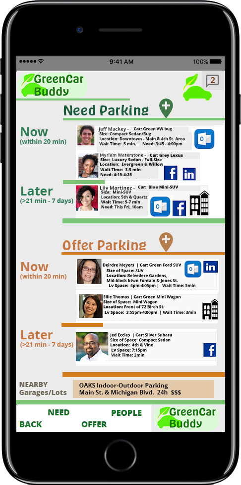 Ride Offers/Needs Mock Page - GreenCar Buddy